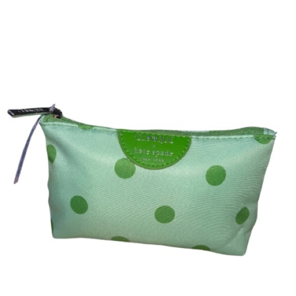 NWT Clinique x Kate Spade Mint Green Polka Dot Cosmetic Zip Bag - Picture 2 of 9